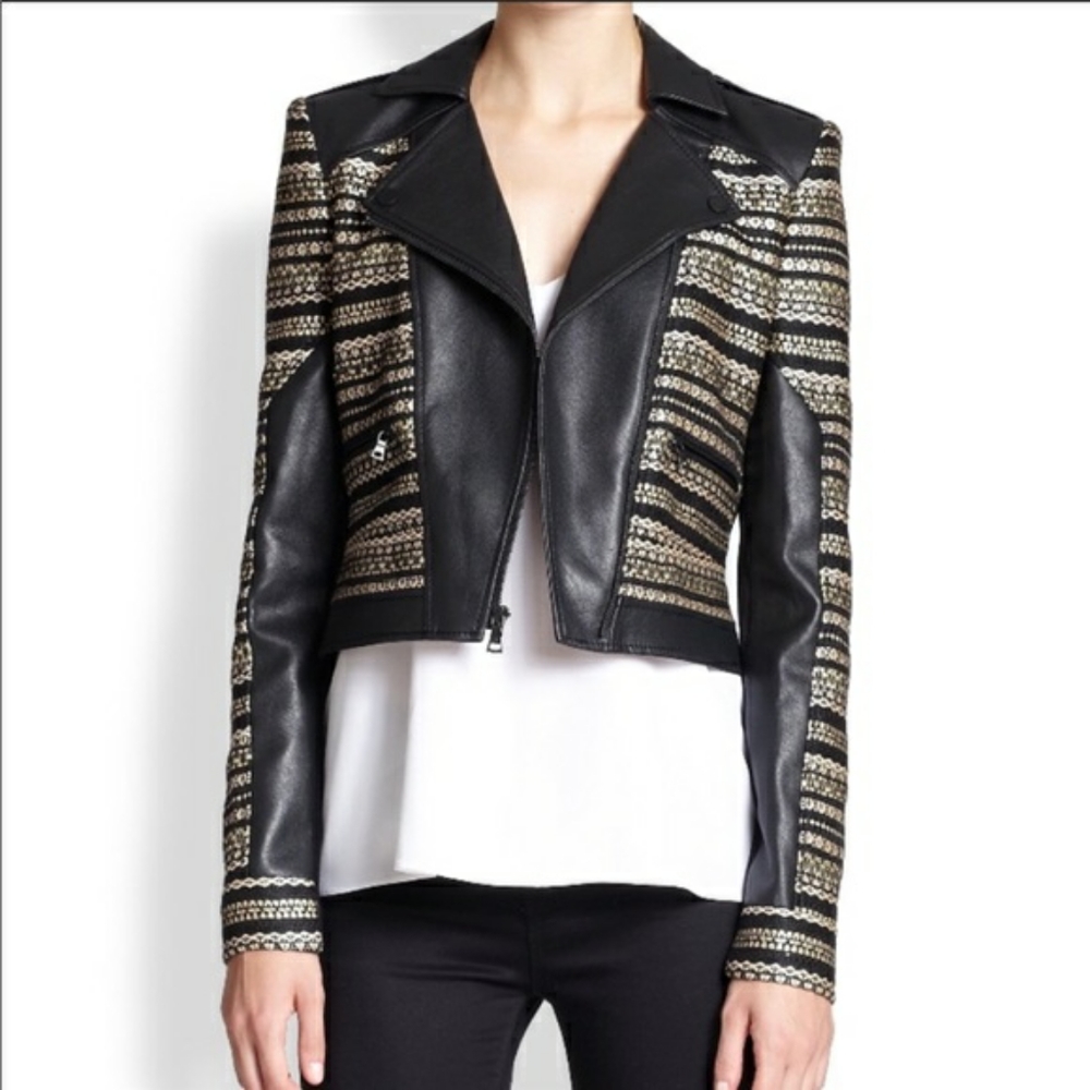 BCBG MAXAZRIA Leonardo Moto Jacket Black/Gold